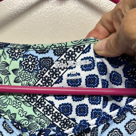 Kim Rogers Blue,Green and whiteShort Sleeve Blouse - Picture 2 of 11